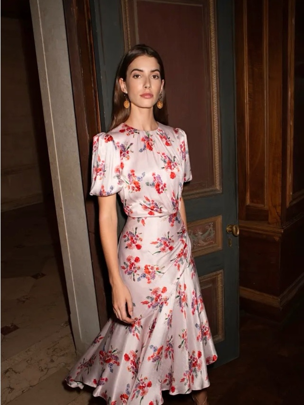 $595 Amur Bettina Asymmetrical Pleated Vivid Floral Dress Size 4-6